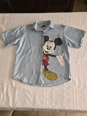 Light Blue Denim Mickey By Jerry Leigh Button-Up Blouse